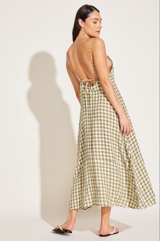 Mari Maxi Dress - EcoLinen Avocado Gingham sold by Vitamin A product image thumbnail 2