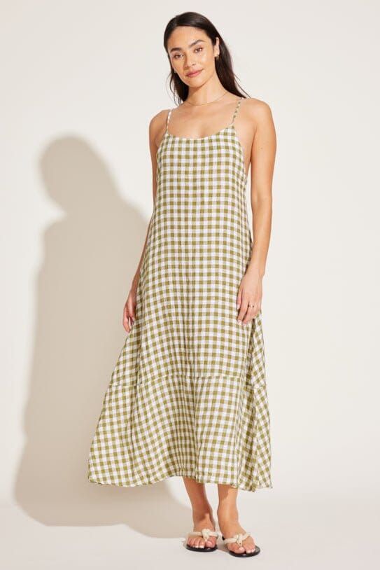 Mari Maxi Dress - EcoLinen Avocado Gingham sold by Vitamin A