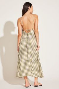 Mari Maxi Dress - EcoLinen Avocado Gingham sold by Vitamin A