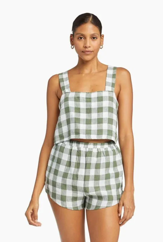 Tallows Linen Crop Top - EcoLinen Agave Gingham sold by Vitamin A