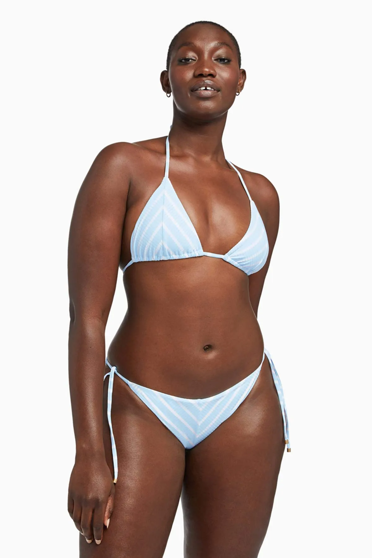 Natalie Miter Stripe Tie Side Bottom - Sky EcoRib sold by Vitamin A