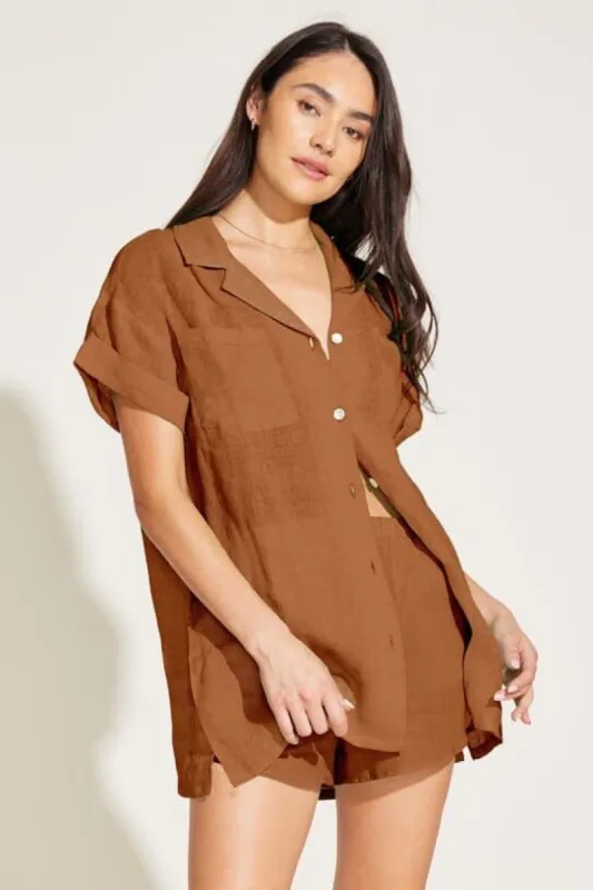 Short Sleeve Cabana Set - EcoLinen Cocoa sold by Vitamin A