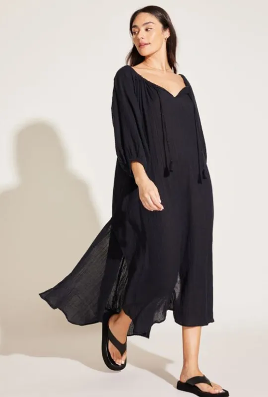 Costa Caftan - Black Organic Crinkle Cotton sold by Vitamin A
