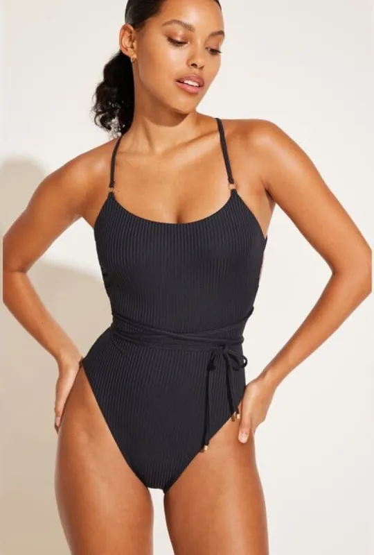 Yara Wrap One Piece - Black EcoRib sold by Vitamin A