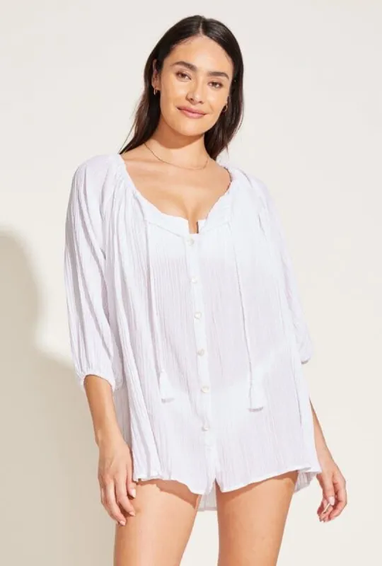 Costa Shirt Dress - White Organic Crinkle Cotton sold by Vitamin A