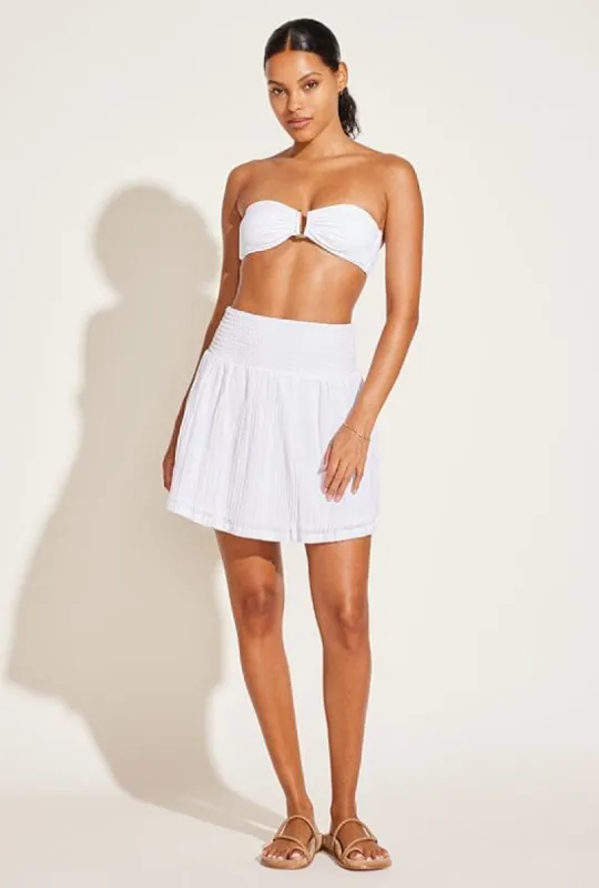 Costa Smocked Mini Skirt - White Organic Crinkle Cotton sold by Vitamin A