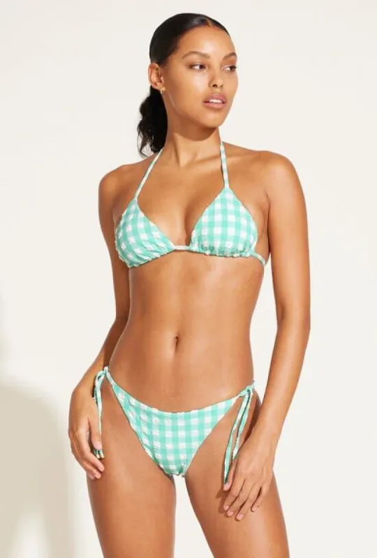 Elle Adjustable Tie Side Bottom - Seafoam Pucker Gingham sold by Vitamin A