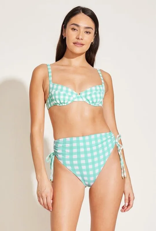 Gemma Ruched High Waist Bottom - Seafoam Pucker Gingham sold by Vitamin A