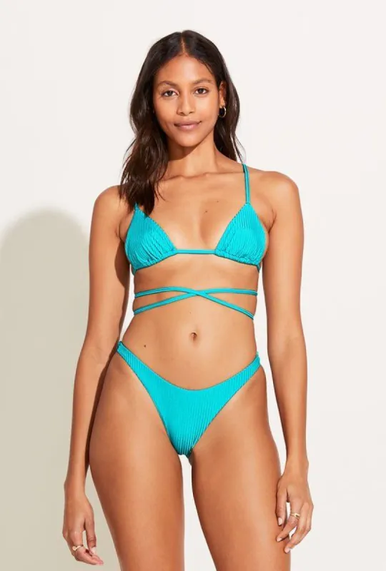 Upcycled Sol Wrap Top - Turquoise Shiny EcoRib sold by Vitamin A