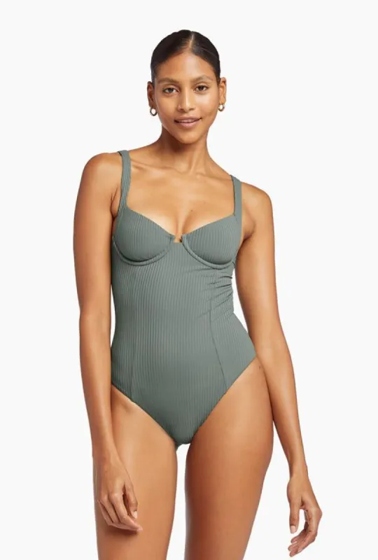 Demi Underwire One Piece - Sea Green EcoRib sold by Vitamin A