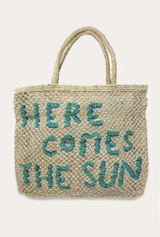 The Jacksons Here Comes the Sun Large Tote - Natural/Aqua sold by Vitamin A