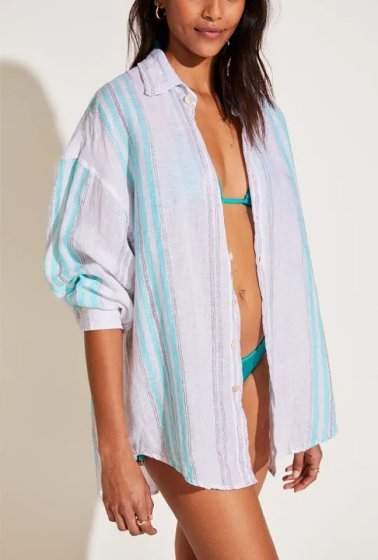 Playa Linen Oversized Shirt - EcoLinen Seychelles Stripe sold by Vitamin A
