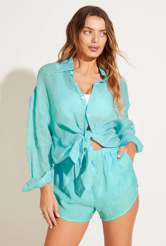 Playa Linen Oversized Shirt - EcoLinen Gauze Aqua sold by Vitamin A