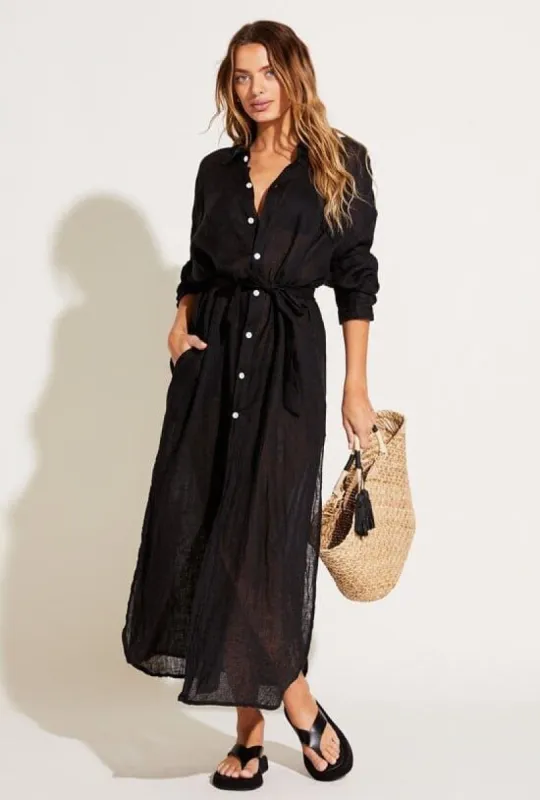 Playa Caftan - EcoLinen Gauze Black sold by Vitamin A