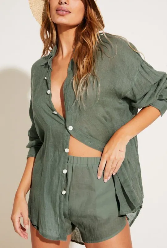 Playa Linen Oversized Shirt - EcoLinen Gauze Agave sold by Vitamin A