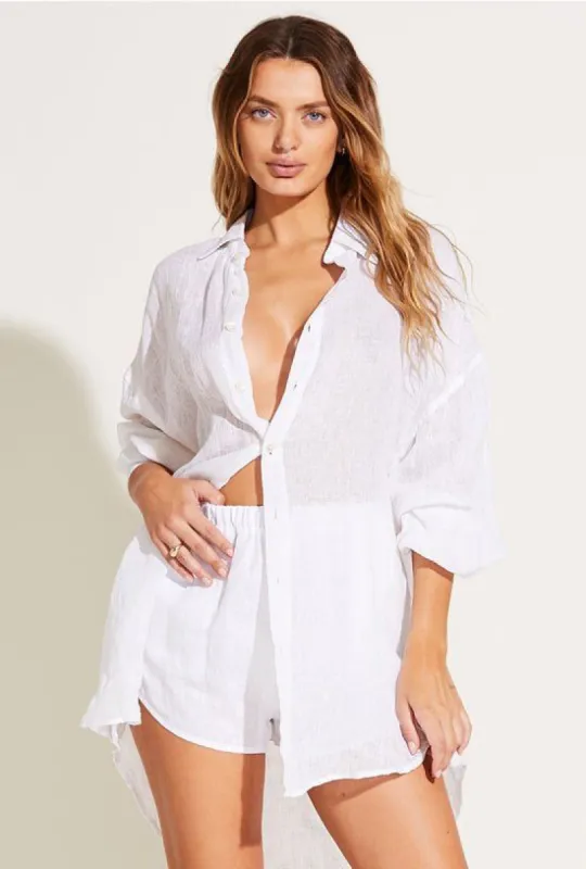 Playa Linen Oversized Shirt - EcoLinen Gauze White sold by Vitamin A