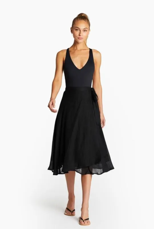 Lana Linen Wrap Skirt - EcoLinen Gauze Black sold by Vitamin A