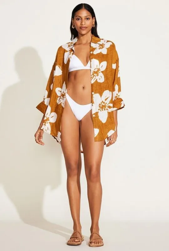 Playa Linen Oversized Shirt Dress - EcoLinen Gauze Saffron Bloom sold by Vitamin A