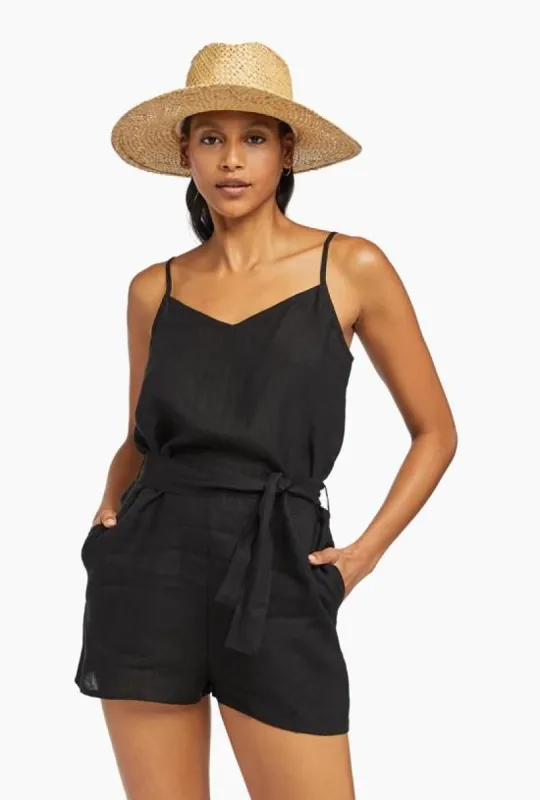 Gigi Linen Short Romper - EcoLinen Black sold by Vitamin A