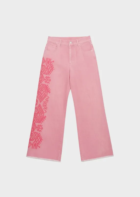DRAGON EMB MOTIF DENIM PANTS sold by Vivienne Tam