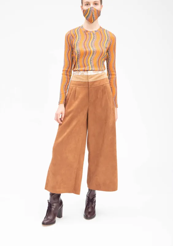 SUEDE PATCHWORK JACQUARD PANTS sold by Vivienne Tam