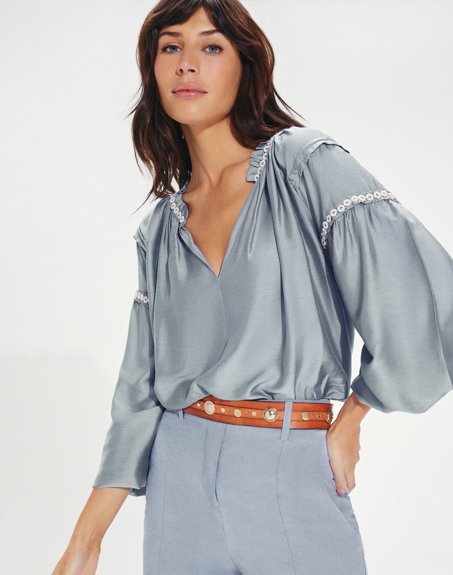 Cami Detail Long Sleeve Blouse (exchange only) - Blue Jeans sold by Vix product image thumbnail 4