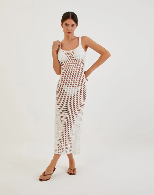 Knit Nicole Long Cover Up - Off White sold by Vix