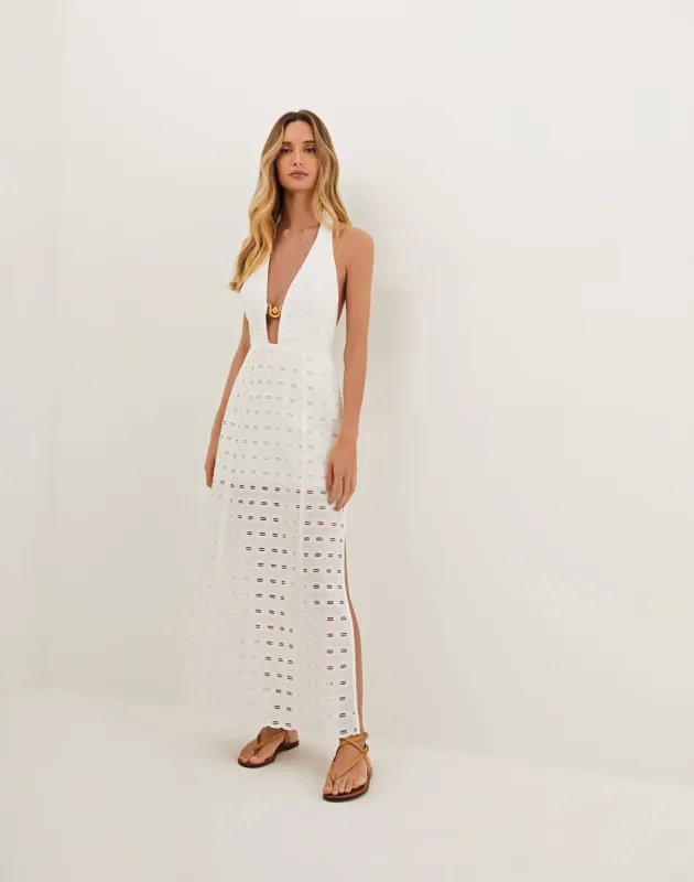 Eyelet Maryse Long Dress - Off White sold by Vix