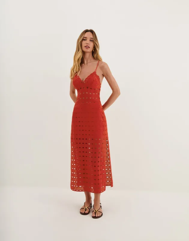 Eyelet Raya Midi Dress - Ruby sold by Vix