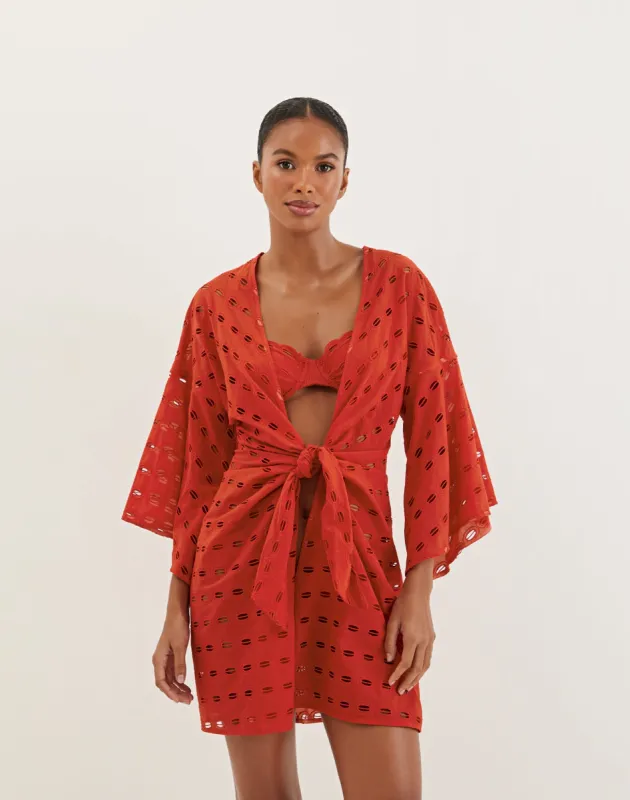 Eyelet Perola Short Cover Up - Ruby sold by Vix