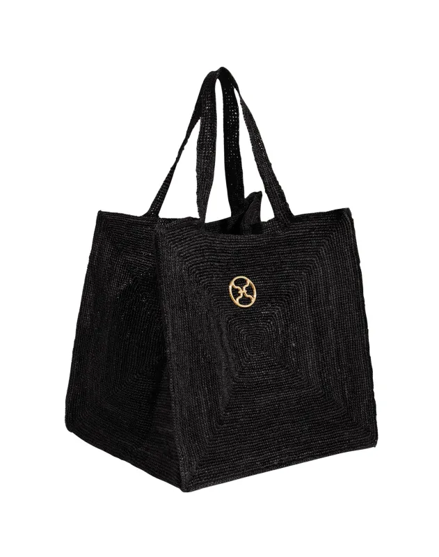 Raffia Pyramid Bag - Black sold by Vix