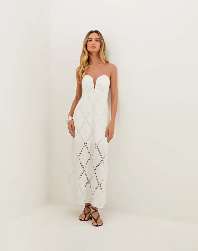 Eyelet Zhen Long Dress (Exchange Only) - Off White sold by Vix