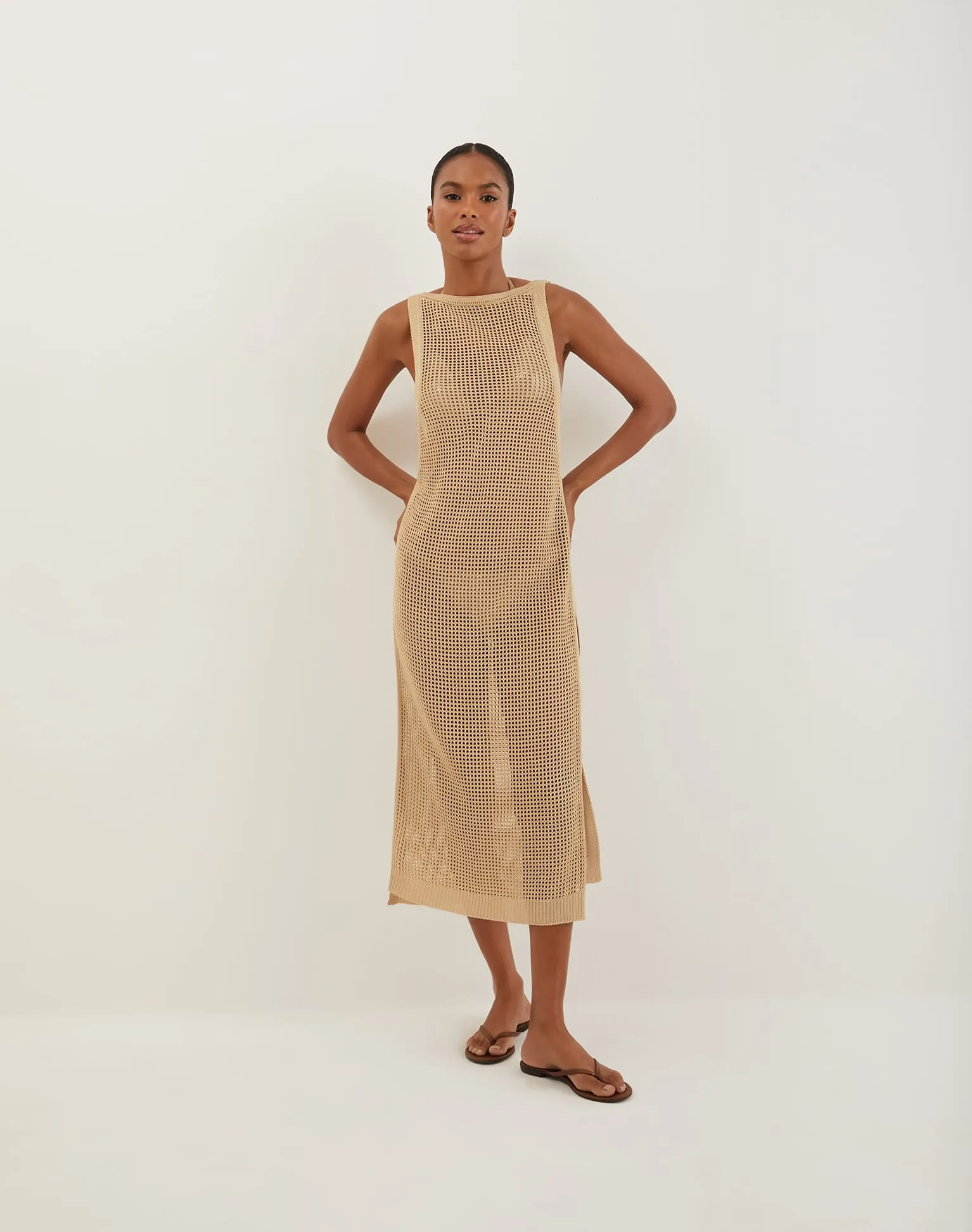 Knit Hanna Long Cover Up - Natural sold by Vix