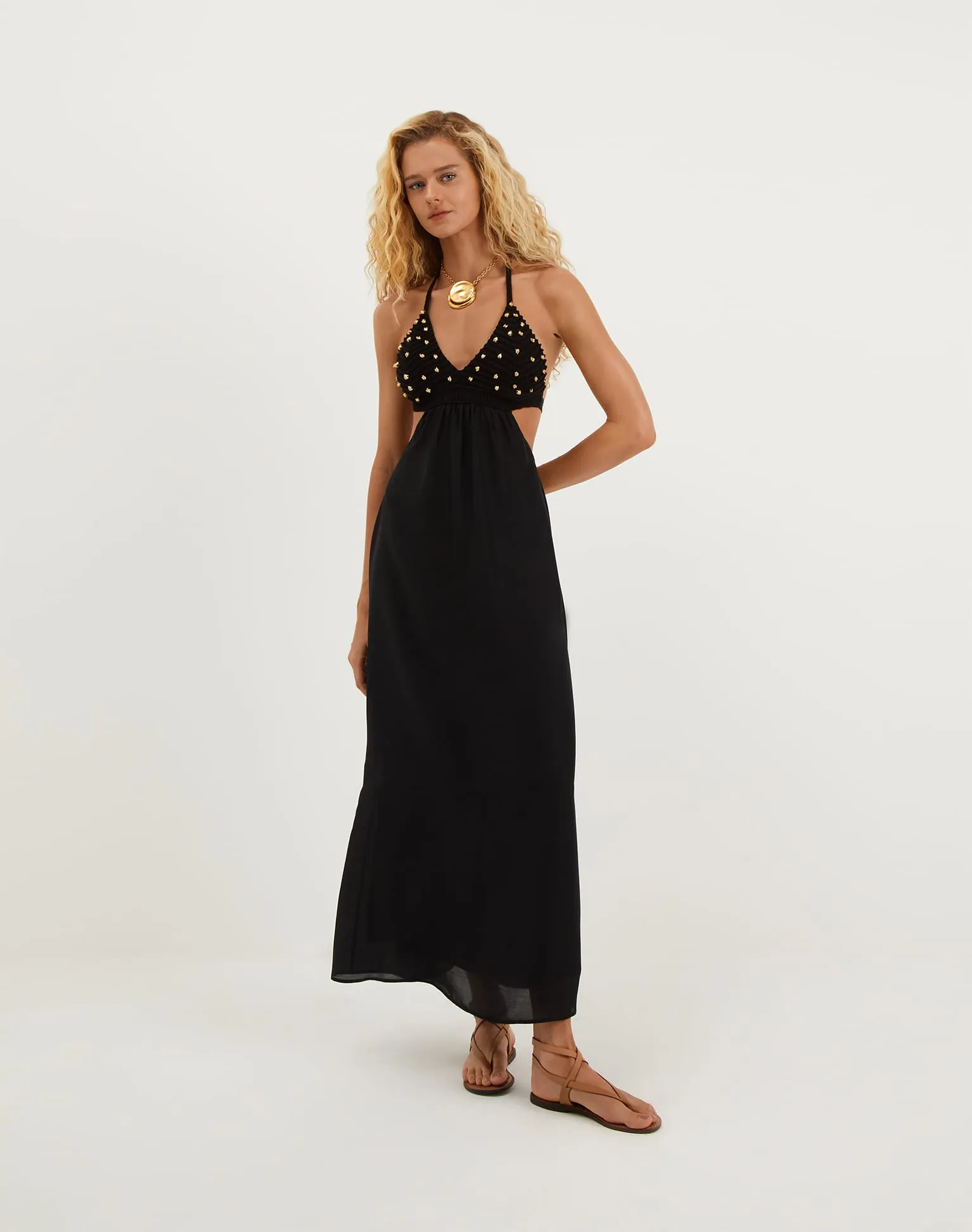 Ivy Long Dress - Black AND GREEN CROCHET TOP sold by Vix