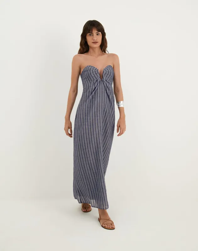 Zhen Long Dress - Sailboat Pinstripe sold by Vix