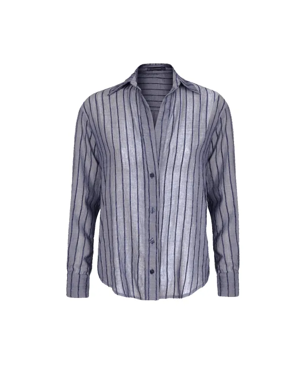 Lyra Long Sleeve Blouse - Sailboat Pinstripe sold by Vix