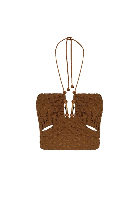 Eyelet Melinda Cropped Top - Toasty sold by Vix