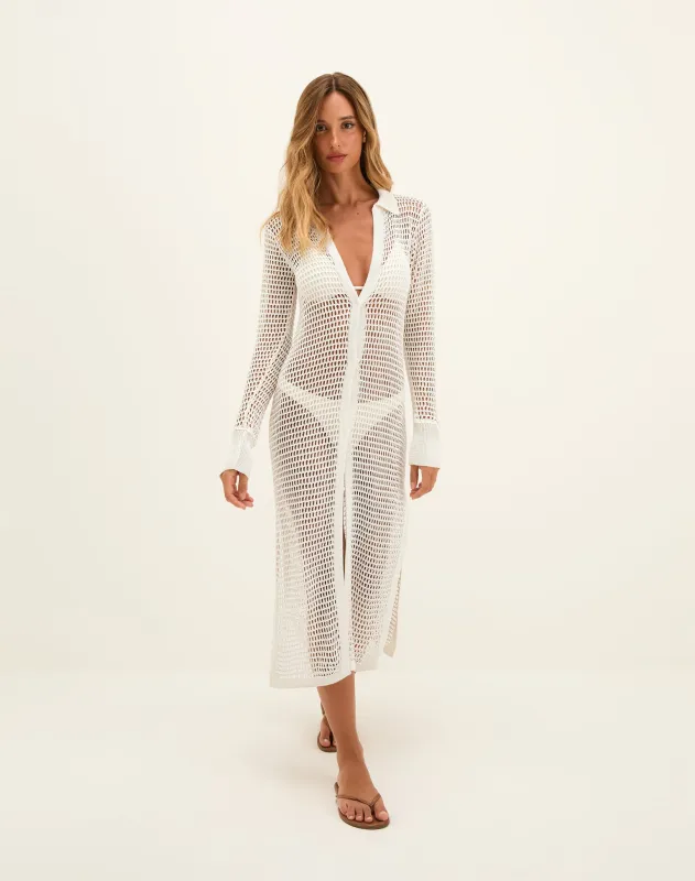 Knit Long Shirt Cover Up - Off White sold by Vix