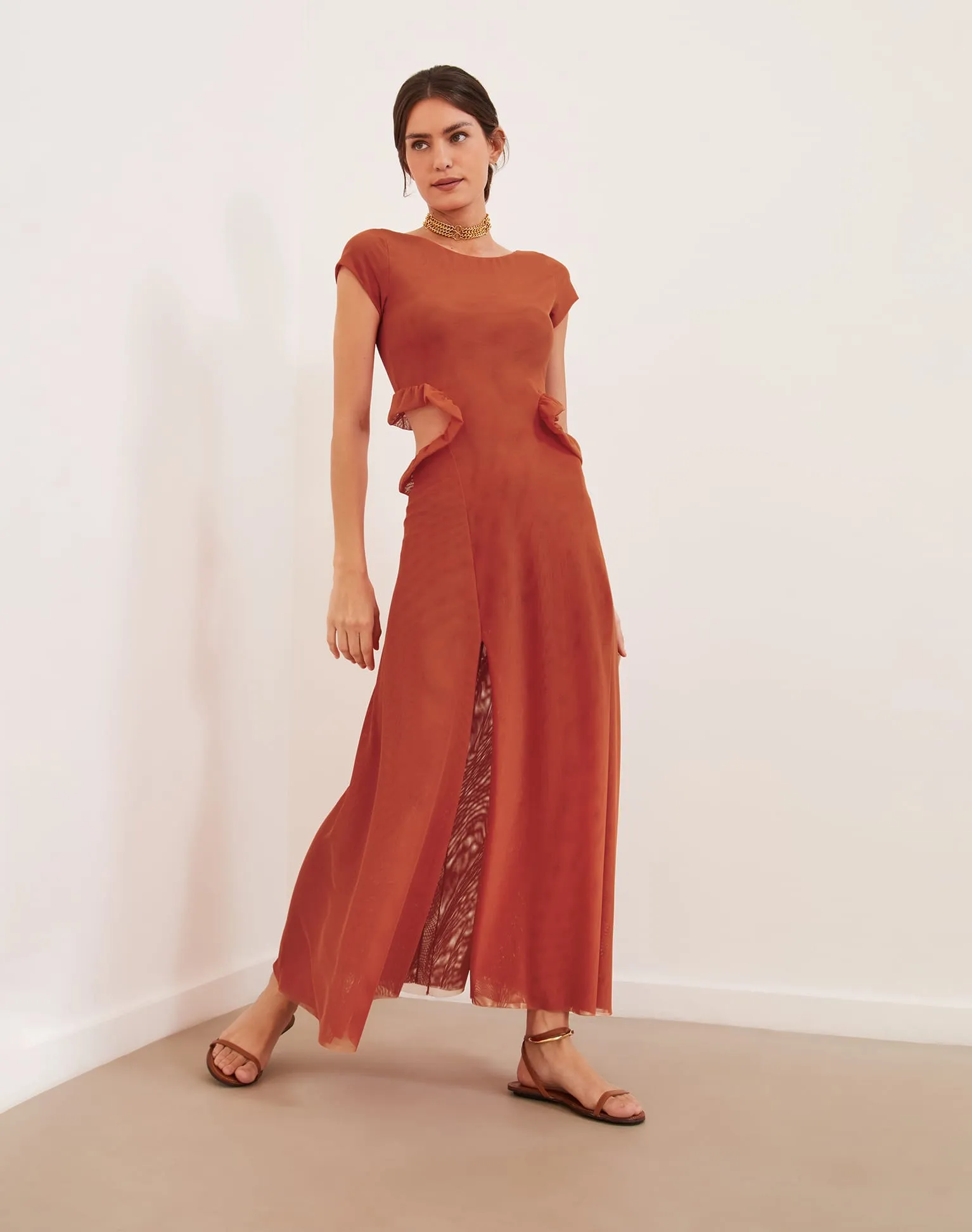 Evie Long Dress (exchange only) - Grapefruit sold by Vix
