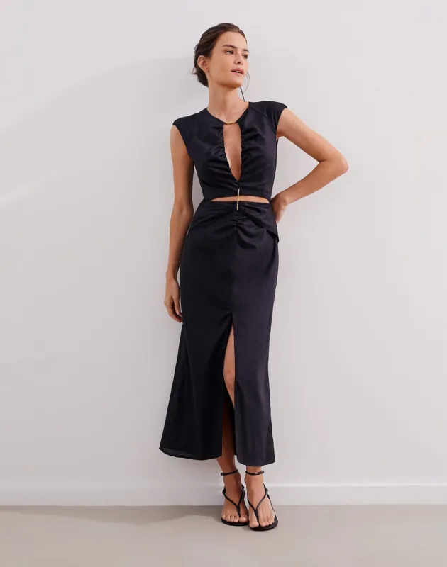 Saori Detail Midi Dress (exchange only) - Black sold by Vix