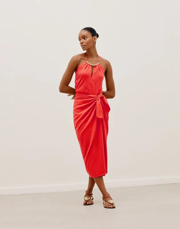Luna Detail Midi Dress (exchange only) - Tomato sold by Vix