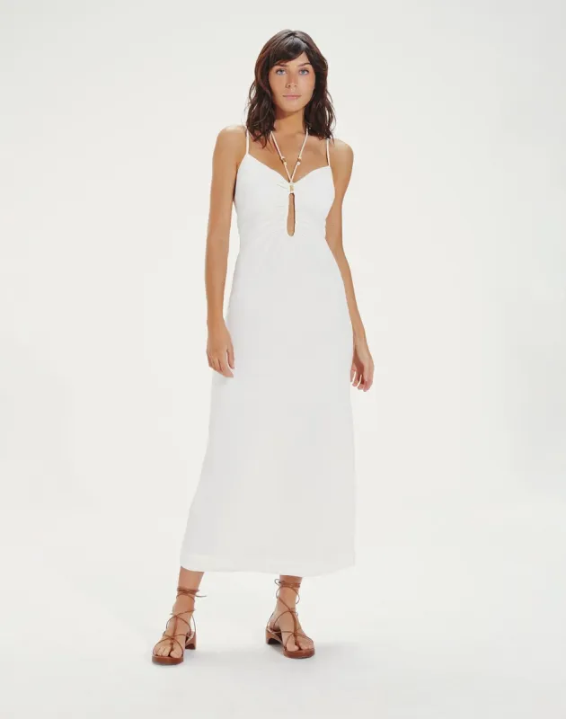 Daisy Detail Long Dress (exchange only) - Off White sold by Vix