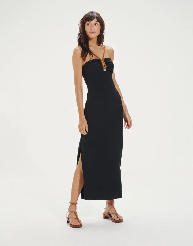 Flora Detail Midi Dress - Black sold by Vix