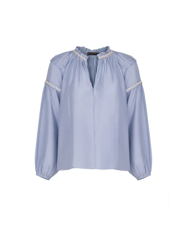 Cami Detail Long Sleeve Blouse (exchange only) - Blue Jeans sold by Vix