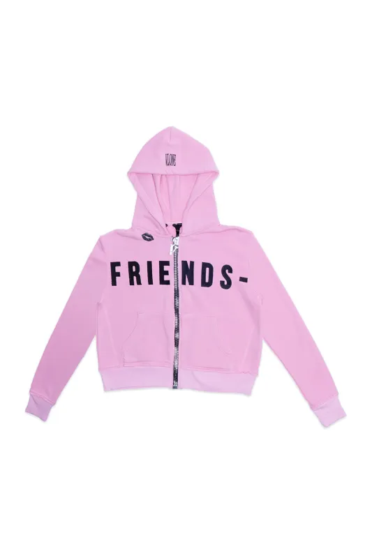 BLACK LIPSTICK FRIENDS- EMBROIDERED CROP TOP ZIP UP HOODIE (Pink) sold by VLONE