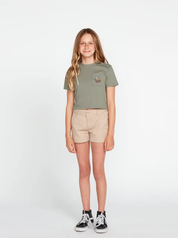 Girls Pocket Dial Short Sleeve Tee - Light Army sold by Volcom