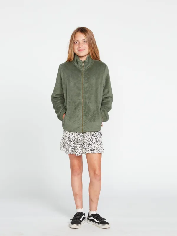 Girls Pheelin Phuzzy Zip Fleece - Light Army sold by Volcom