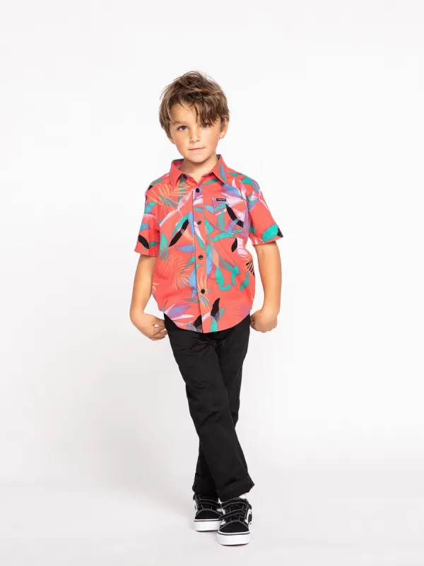 Little Boys Leaf Spray Short Sleeve Shirt - Lava Rock Red sold by Volcom