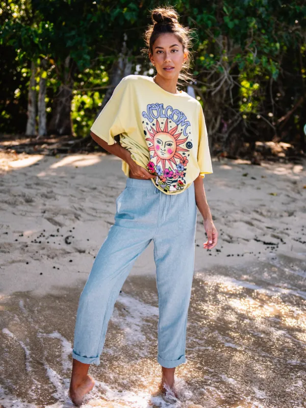 Sunday Strut Elastic Waist Pants - Blue Bird sold by Volcom