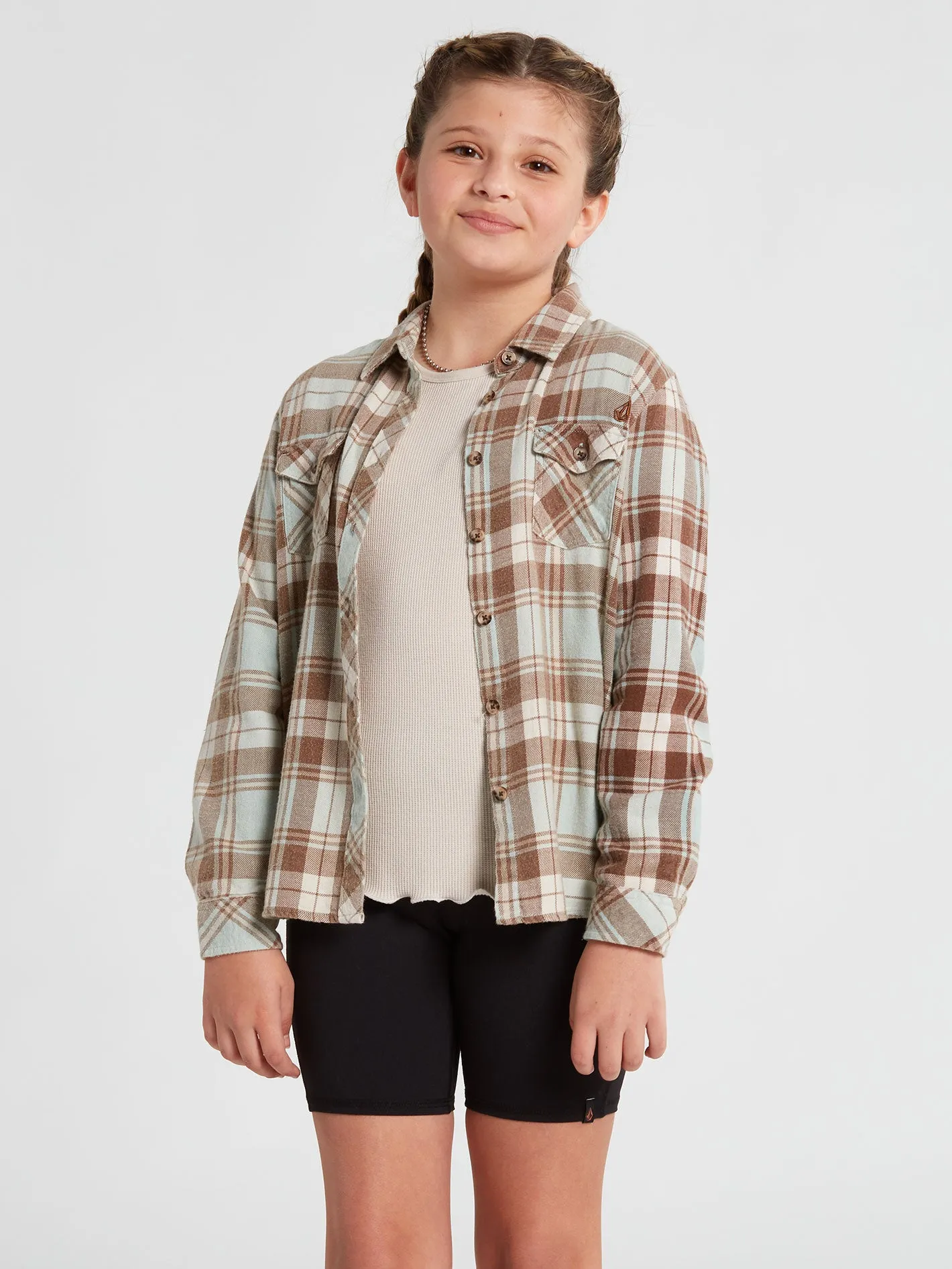 Big Girls Getting Rad Plaid Flannel Shirt - Blue Fog sold by Volcom